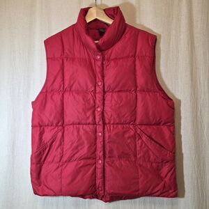 Lands' End Women's Red Down Filled Puffer Vest Size Large Snaps Gorpcore Layer